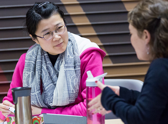 two students talking