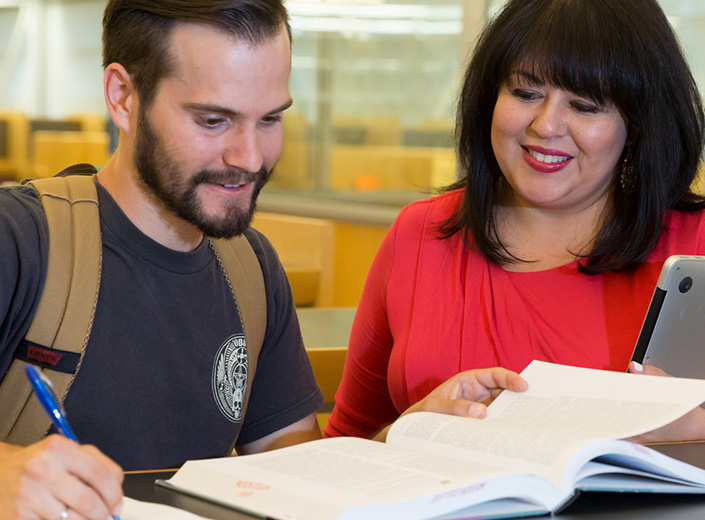 students in library