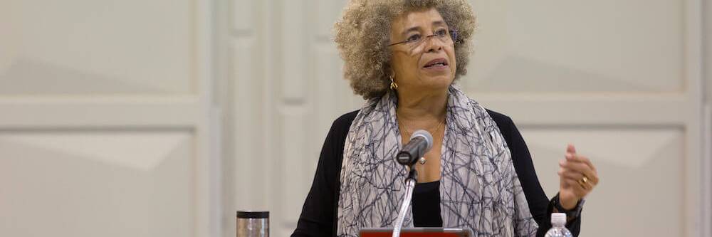 Activist Angela Davis delivers a lecture at Mission College.