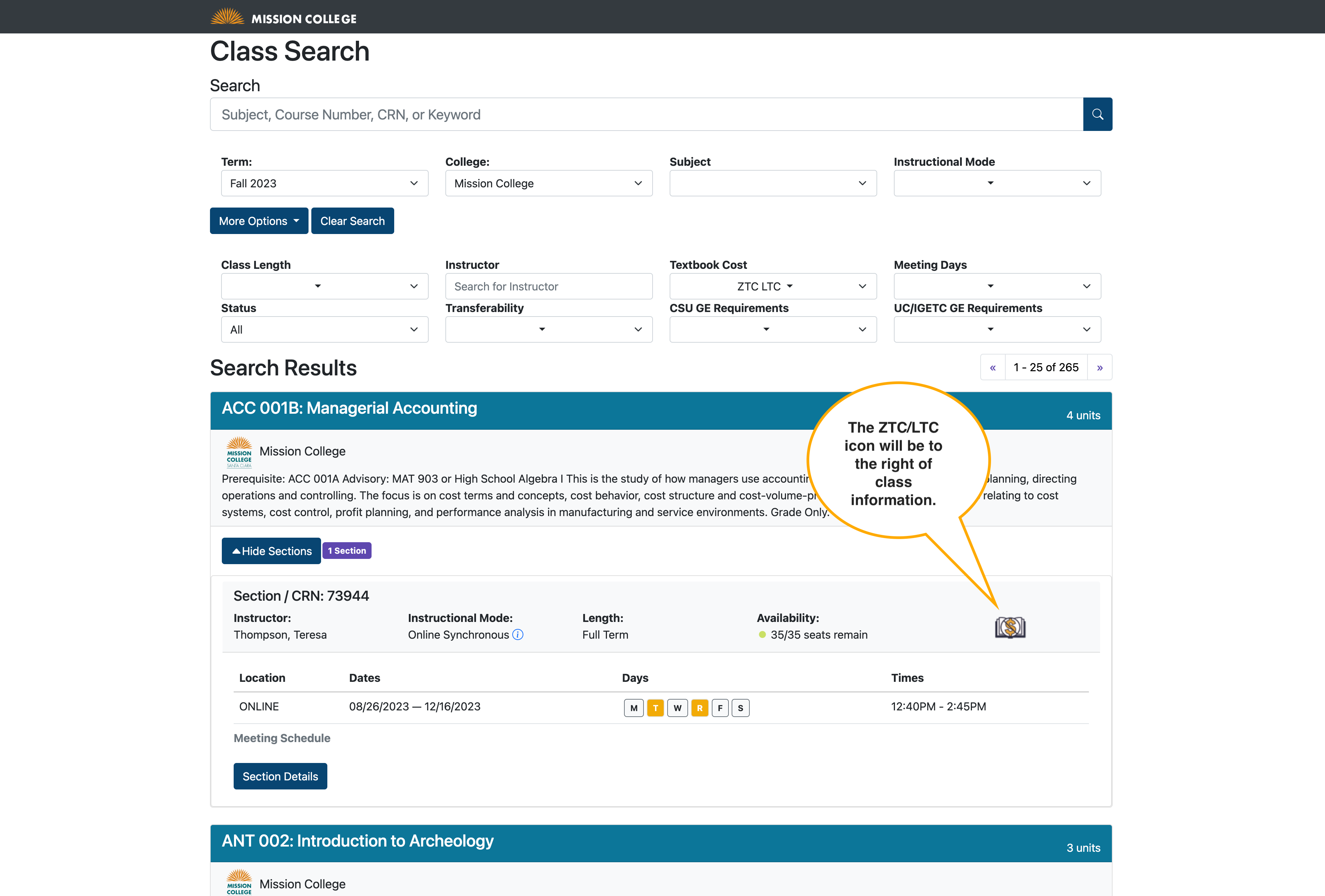 Search by ZTC or LTC.